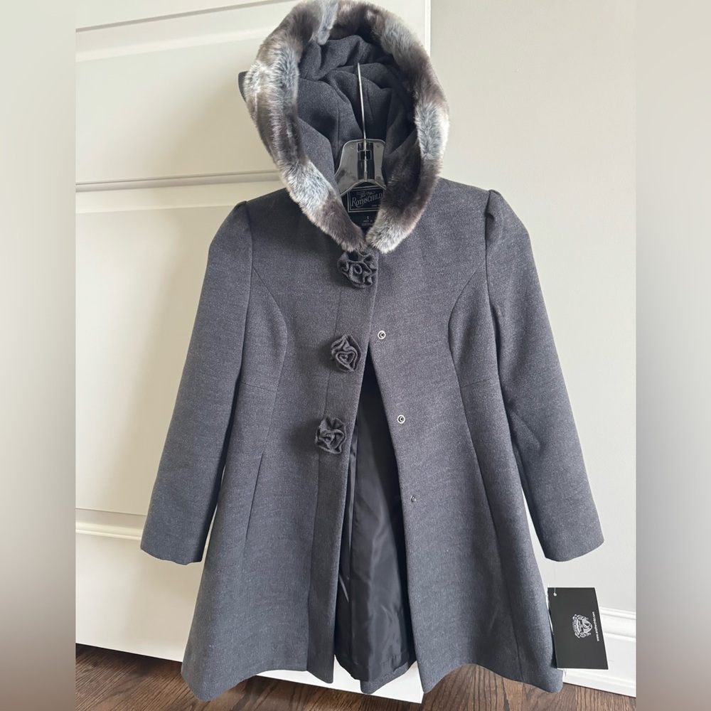 Super Adorable Rothchilds Girls Wool Coat with Faux Fur Hood 7/8. NWT!